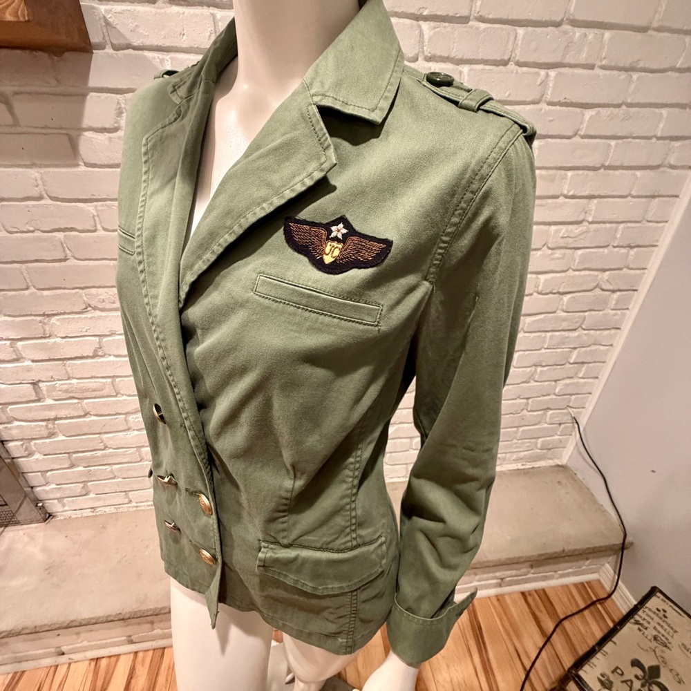 CAbi Sage Green Utility Jacket with Plaid Trim - Picture 5 of 10